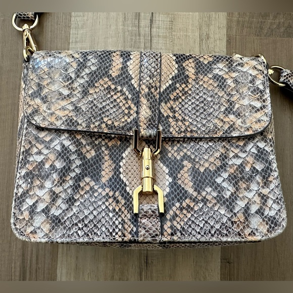 G.I.L.I. Leather Sporty Crossbody with Canvas Strap - Peach Python - Picture 2 of 10